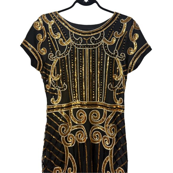 Black & Gold 1920s Sequined Flapper Dress – Size L (New Without Tags) - Picture 8 of 13